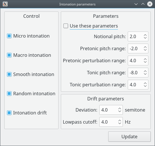 Screenshot of the intonation parameters window