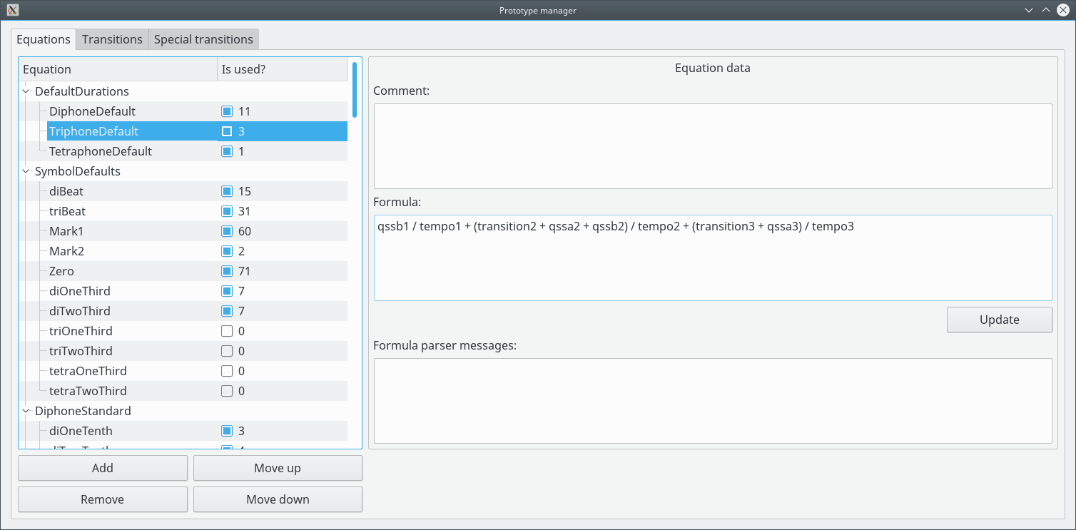 Screenshot of the prototype manager - equations